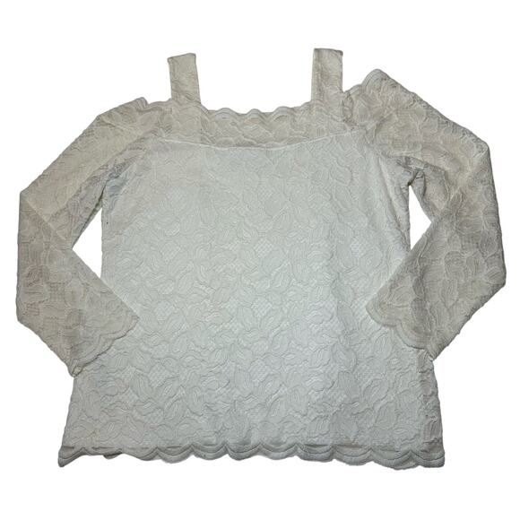 Chicos Women’s Lace Cold-Shoulder Top Size 2 US Large off White Long Sleeve Line - Picture 1 of 7